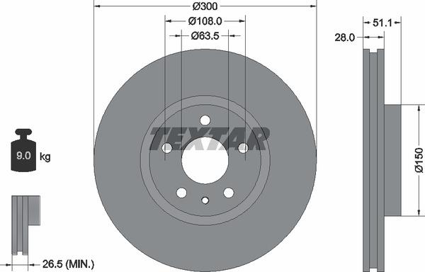Textar 92268603 Тормозной диск передний вентилируемый 92268603: Отличная цена - Купить в Польше на 2407.PL!