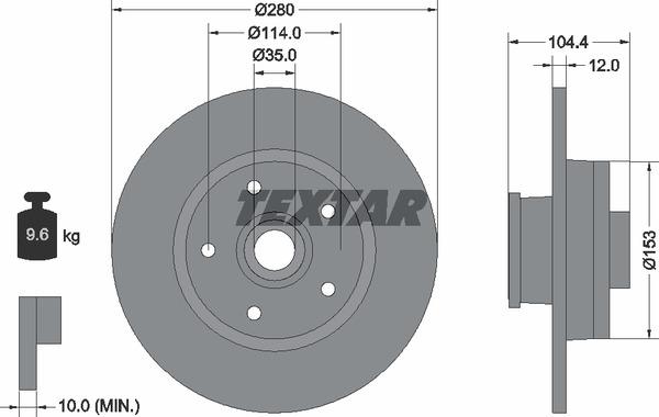 Textar 92268903 Rear brake disc, non-ventilated 92268903: Buy near me in Poland at 2407.PL - Good price!