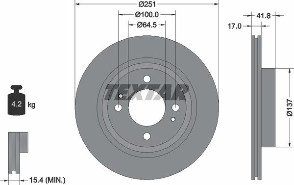 Textar 92278003 Front brake disc ventilated 92278003: Buy near me in Poland at 2407.PL - Good price!