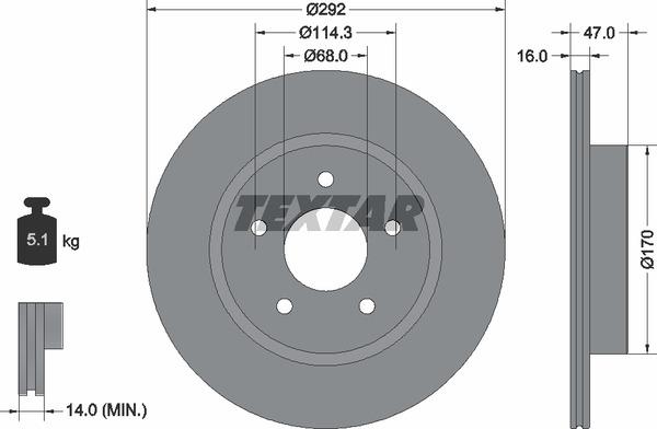 Textar 92278103 Ventilated disc brake, 1 pcs. 92278103: Buy near me in Poland at 2407.PL - Good price!