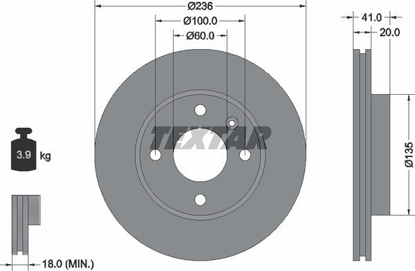 Textar 92278703 Ventilated disc brake, 1 pcs. 92278703: Buy near me in Poland at 2407.PL - Good price!