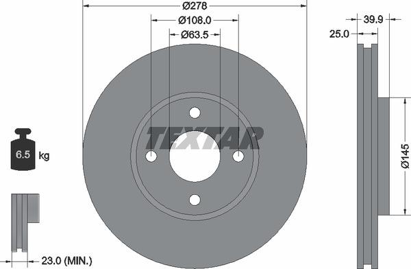 Textar 92279003 Тормозной диск передний вентилируемый 92279003: Отличная цена - Купить в Польше на 2407.PL!