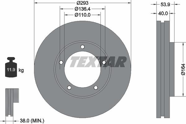Textar 92281703 Ventilated disc brake, 1 pcs. 92281703: Buy near me in Poland at 2407.PL - Good price!