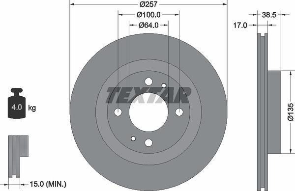 Textar 92282503 Тормозной диск вентилируемый, 1 шт. 92282503: Отличная цена - Купить в Польше на 2407.PL!
