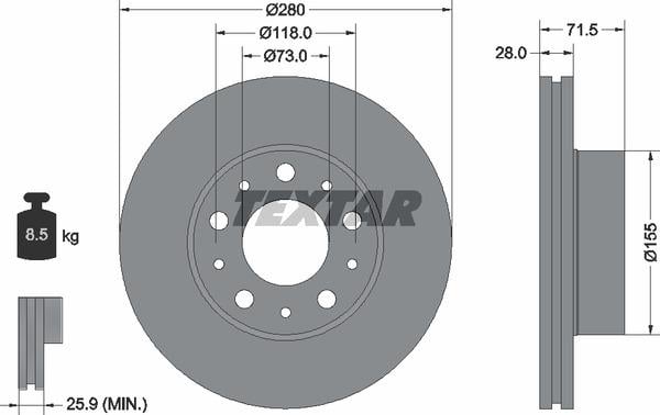 Textar 92286103 Front brake disc ventilated 92286103: Buy near me in Poland at 2407.PL - Good price!