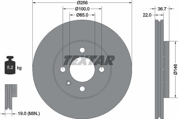 Textar 92287003 Front brake disc ventilated 92287003: Buy near me in Poland at 2407.PL - Good price!