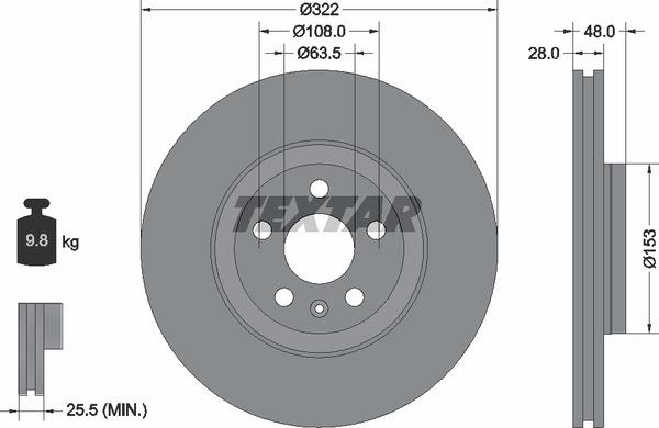 Textar 92287405 Ventilated disc brake, 1 pcs. 92287405: Buy near me in Poland at 2407.PL - Good price!