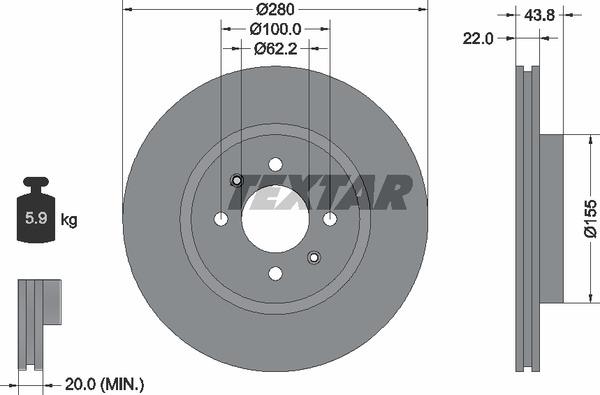 Textar 92288303 Ventilated disc brake, 1 pcs. 92288303: Buy near me in Poland at 2407.PL - Good price!