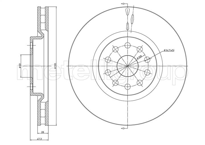 Metelli 23-0506C Front brake disc ventilated 230506C: Buy near me in Poland at 2407.PL - Good price!