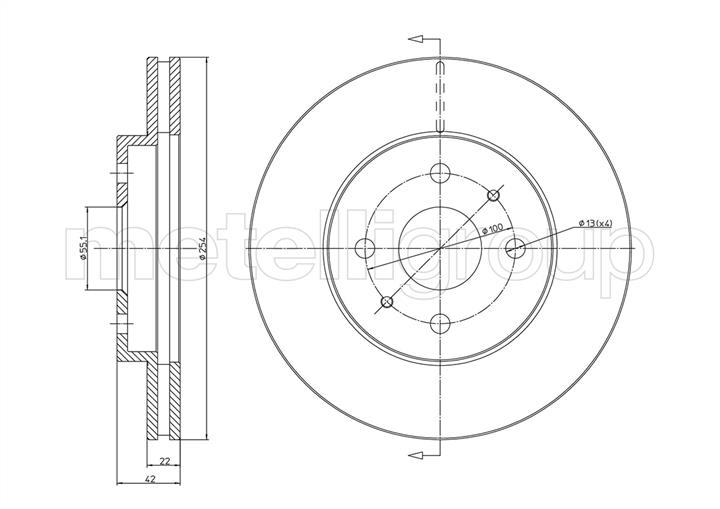 Metelli 23-0922 Front brake disc ventilated 230922: Buy near me in Poland at 2407.PL - Good price!