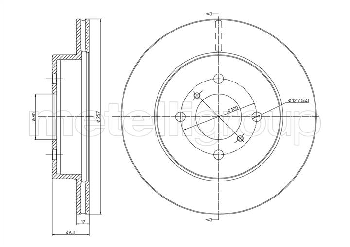 Metelli 23-0586 Front brake disc ventilated 230586: Buy near me in Poland at 2407.PL - Good price!