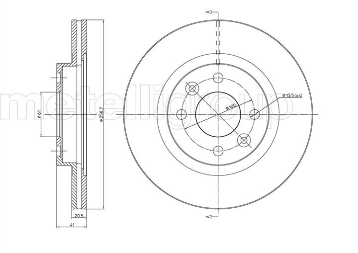 Metelli 23-0549C Front brake disc ventilated 230549C: Buy near me in Poland at 2407.PL - Good price!