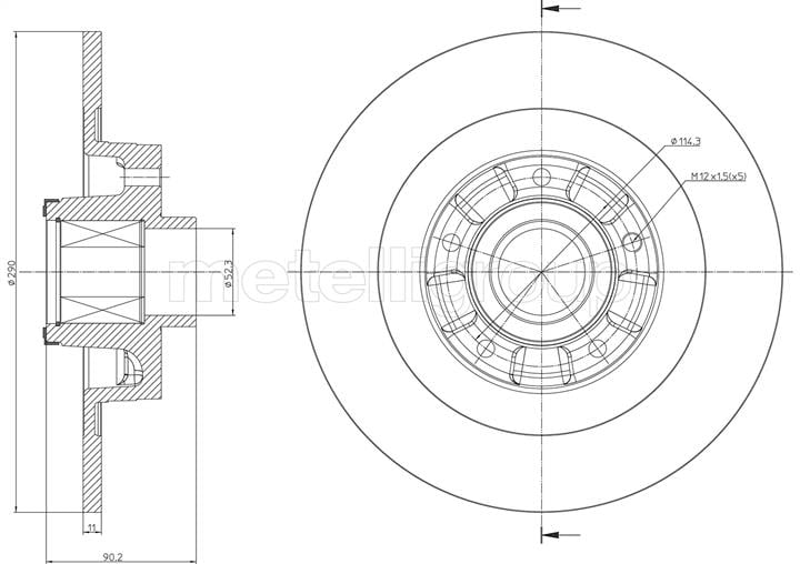 Metelli 23-1502 Rear brake disc, non-ventilated 231502: Buy near me in Poland at 2407.PL - Good price!