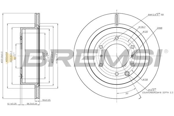 Bremsi DBB965V Rear ventilated brake disc DBB965V: Buy near me in Poland at 2407.PL - Good price!