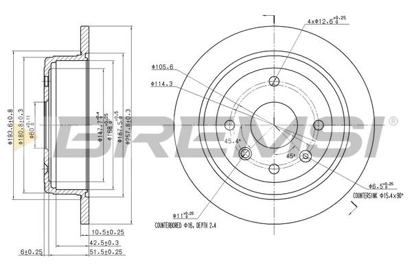 Bremsi DBB606S Rear brake disc, non-ventilated DBB606S: Buy near me in Poland at 2407.PL - Good price!