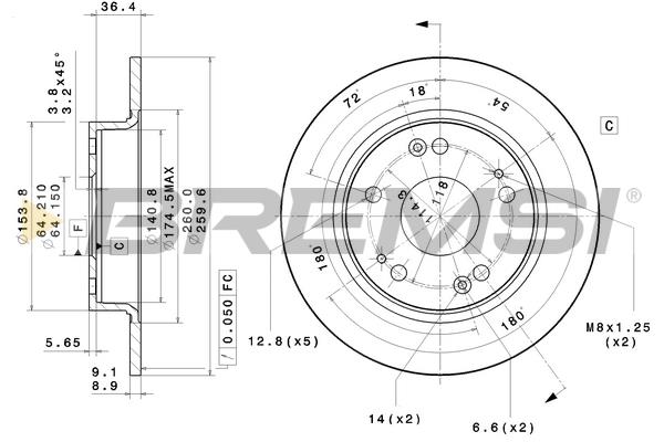 Bremsi DBB558S Rear brake disc, non-ventilated DBB558S: Buy near me in Poland at 2407.PL - Good price!