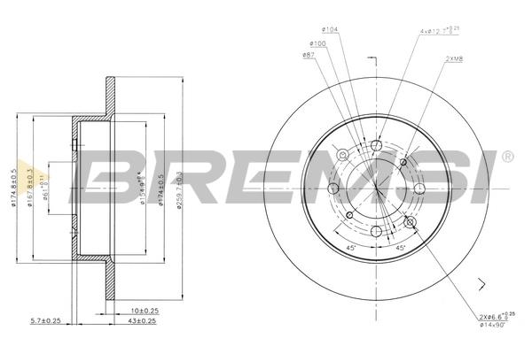 Bremsi DBB466S Rear brake disc, non-ventilated DBB466S: Buy near me in Poland at 2407.PL - Good price!