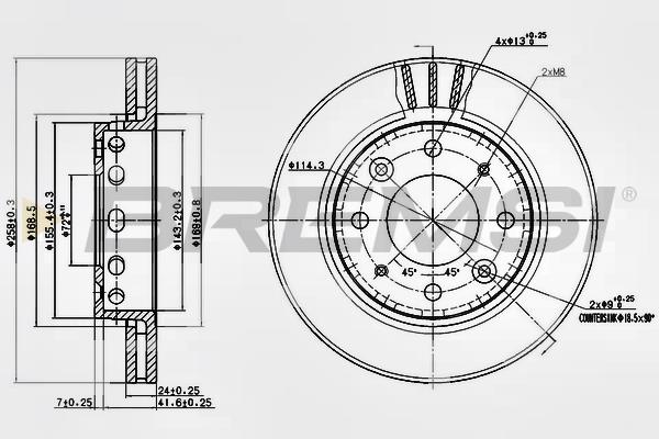 Bremsi DBB418V Диск гальмівний передній вентильований DBB418V: Приваблива ціна - Купити у Польщі на 2407.PL!