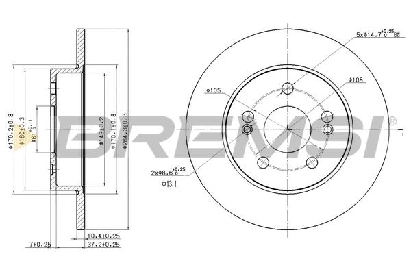 Bremsi DBB213S Тормозной диск задний невентилируемый DBB213S: Отличная цена - Купить в Польше на 2407.PL!