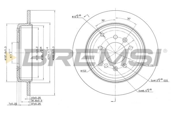 Bremsi DBB115S Rear brake disc, non-ventilated DBB115S: Buy near me in Poland at 2407.PL - Good price!