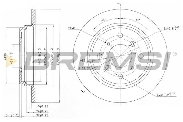 Bremsi DBA512S Rear brake disc, non-ventilated DBA512S: Buy near me in Poland at 2407.PL - Good price!