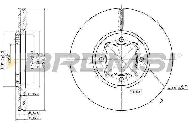 Bremsi DBA410V Front brake disc ventilated DBA410V: Buy near me in Poland at 2407.PL - Good price!