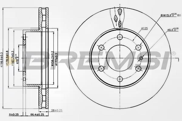 Bremsi DB0314V Front brake disc ventilated DB0314V: Buy near me in Poland at 2407.PL - Good price!