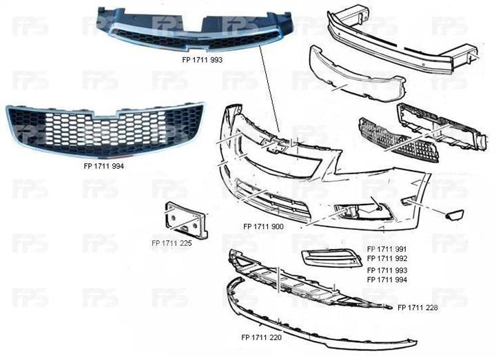 FPS FP 1711 900 Front bumper FP1711900: Buy near me in Poland at 2407.PL - Good price!