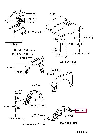 

liner, front fender, lh 5387620380 Toyota