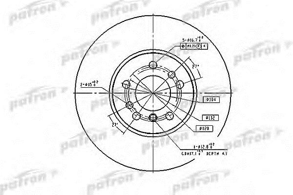 Patron PBD4187 Front brake disc ventilated PBD4187: Buy near me in Poland at 2407.PL - Good price!