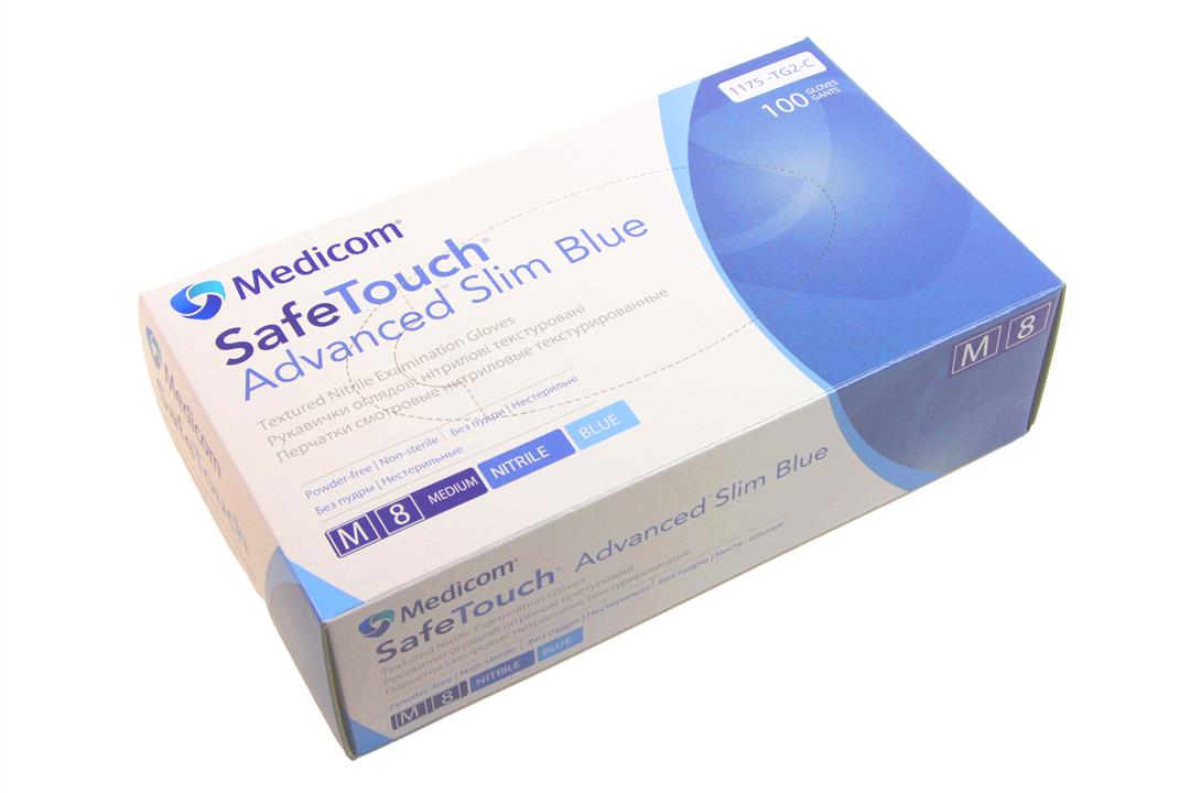 Rękawice nitrylowe SafeTouch Advanced Slim Blue bez proszku, niebieskie, M 8, 1 opakowanie (100 szt.) Medicom 1175-TG2-C