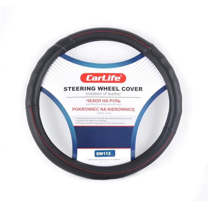 CarLife SW112XL Steering wheel cover XL (41-43cm) black + red thread SW112XL: Buy near me in Poland at 2407.PL - Good price!