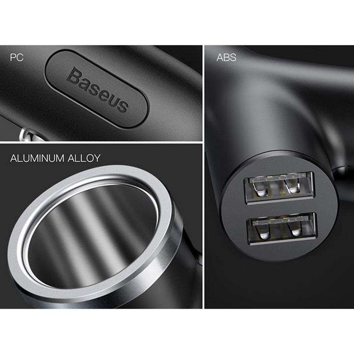 USB зарядка для авто Baseus Y type dual USB+cigarette lighter extended car charger 3.1 A Black Baseus CCALL-YX01
