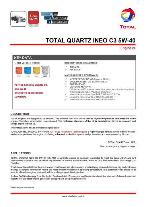 Comprar Total Quartz Ineo C3 5W40 