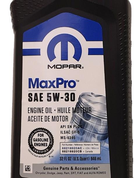 Olej silnikowy Chrysler&#x2F;Mopar MaxPro 5W-30, 0,946L Chrysler&#x2F;Mopar 68218920AC
