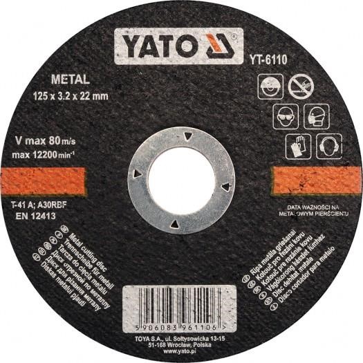 Yato YT-6110 Metal cutting disc 125x3.2x22 mm YT6110: Buy near me in Poland at 2407.PL - Good price!
