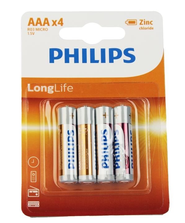 Philips R03L4B/10 Батарейка LongLife Zinc Carbon AAA BLI 4 R03L4B10: Приваблива ціна - Купити у Польщі на 2407.PL!