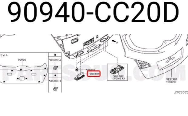 Nissan 90940-CC20D Kofferraumgriff 90940CC20D: Kaufen Sie zu einem guten Preis in Polen bei 2407.PL!