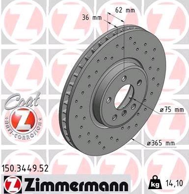 Otto Zimmermann 150.3449.52 Front brake disc ventilated 150344952: Buy near me in Poland at 2407.PL - Good price!