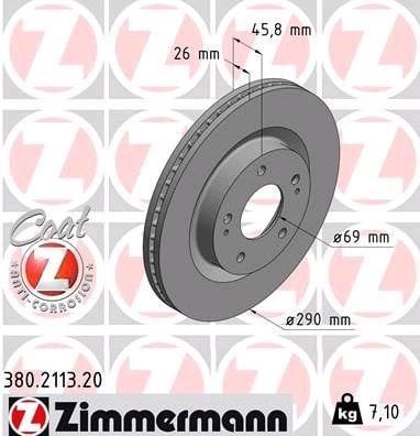 Otto Zimmermann 380.2113.20 Front brake disc ventilated 380211320: Buy near me in Poland at 2407.PL - Good price!