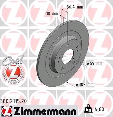 Otto Zimmermann 380.2115.20 Rear brake disc, non-ventilated 380211520: Buy near me in Poland at 2407.PL - Good price!