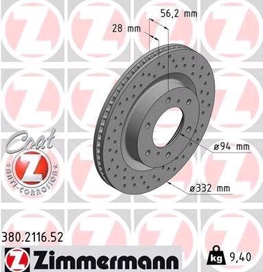 Otto Zimmermann 380.2116.52 Тормозной диск передний вентилируемый 380211652: Отличная цена - Купить в Польше на 2407.PL!