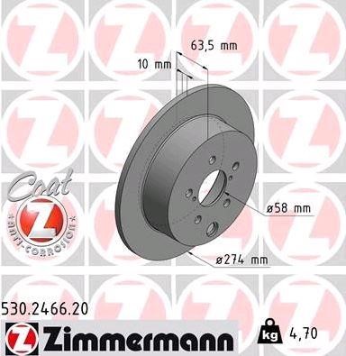 Otto Zimmermann 530.2466.20 Rear brake disc, non-ventilated 530246620: Buy near me in Poland at 2407.PL - Good price!