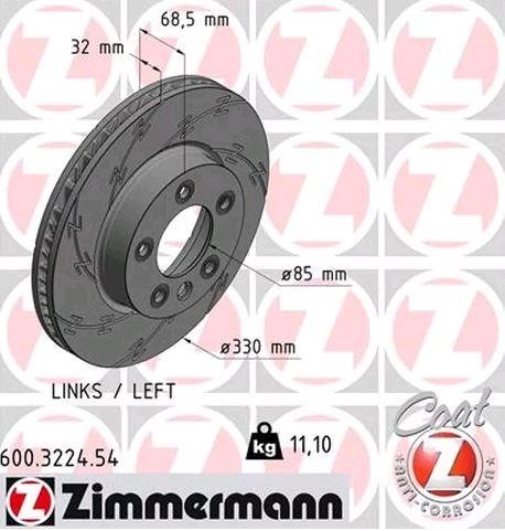 Otto Zimmermann 600.3224.54 Front brake disc ventilated 600322454: Buy near me in Poland at 2407.PL - Good price!