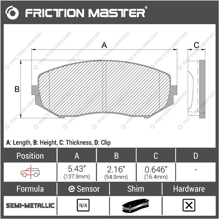 Тормозные колодки дисковые Friction Master Black, комплект Friction Master MKD1188