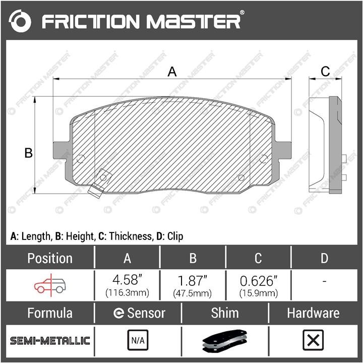 Тормозные колодки дисковые Friction Master Black, комплект Friction Master MKD1601