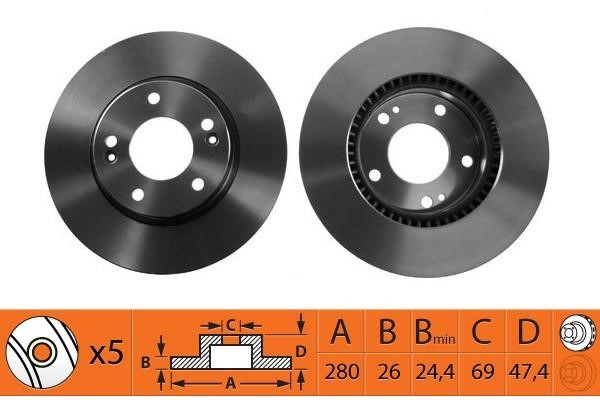 NiBK RN1174V Front brake disc ventilated RN1174V: Buy near me in Poland at 2407.PL - Good price!