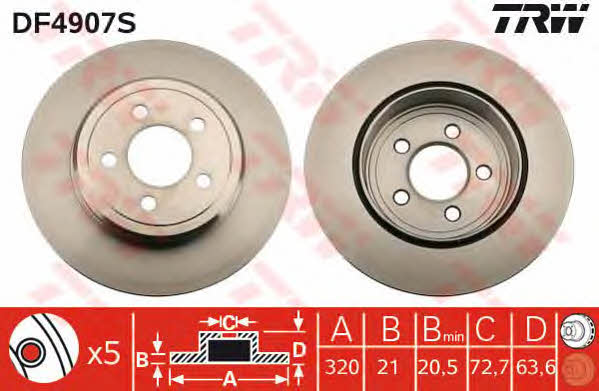Rear vented brake disc TRW DF4907S
