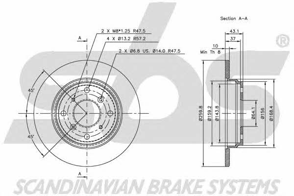 SBS 1815202619 Rear brake disc, non-ventilated 1815202619: Buy near me in Poland at 2407.PL - Good price!