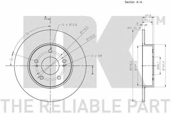 NK 202280 Rear brake disc, non-ventilated 202280: Buy near me in Poland at 2407.PL - Good price!